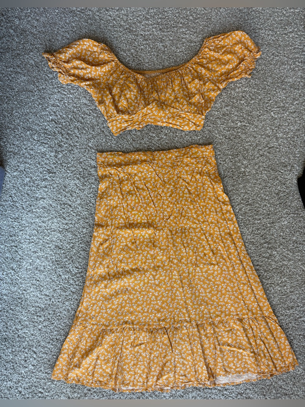 Mustard Yellow Floral Midi Skirt Set